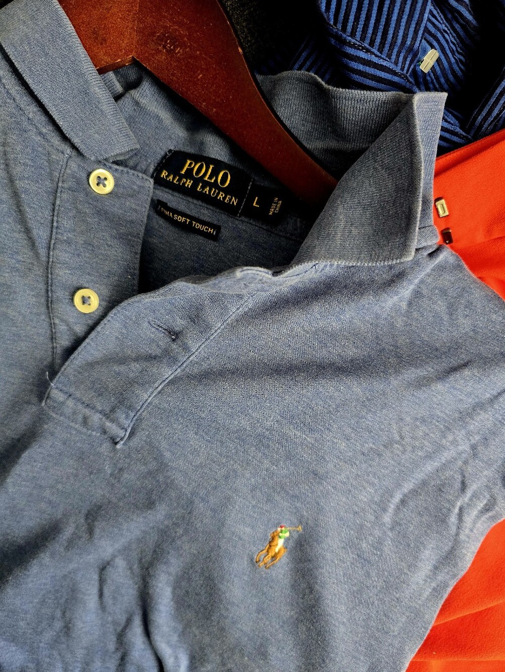 Polo Ralph Lauren Mens Blue Classic Short-Sleeve PIMA Cotton Polo Pony Logo Sz L